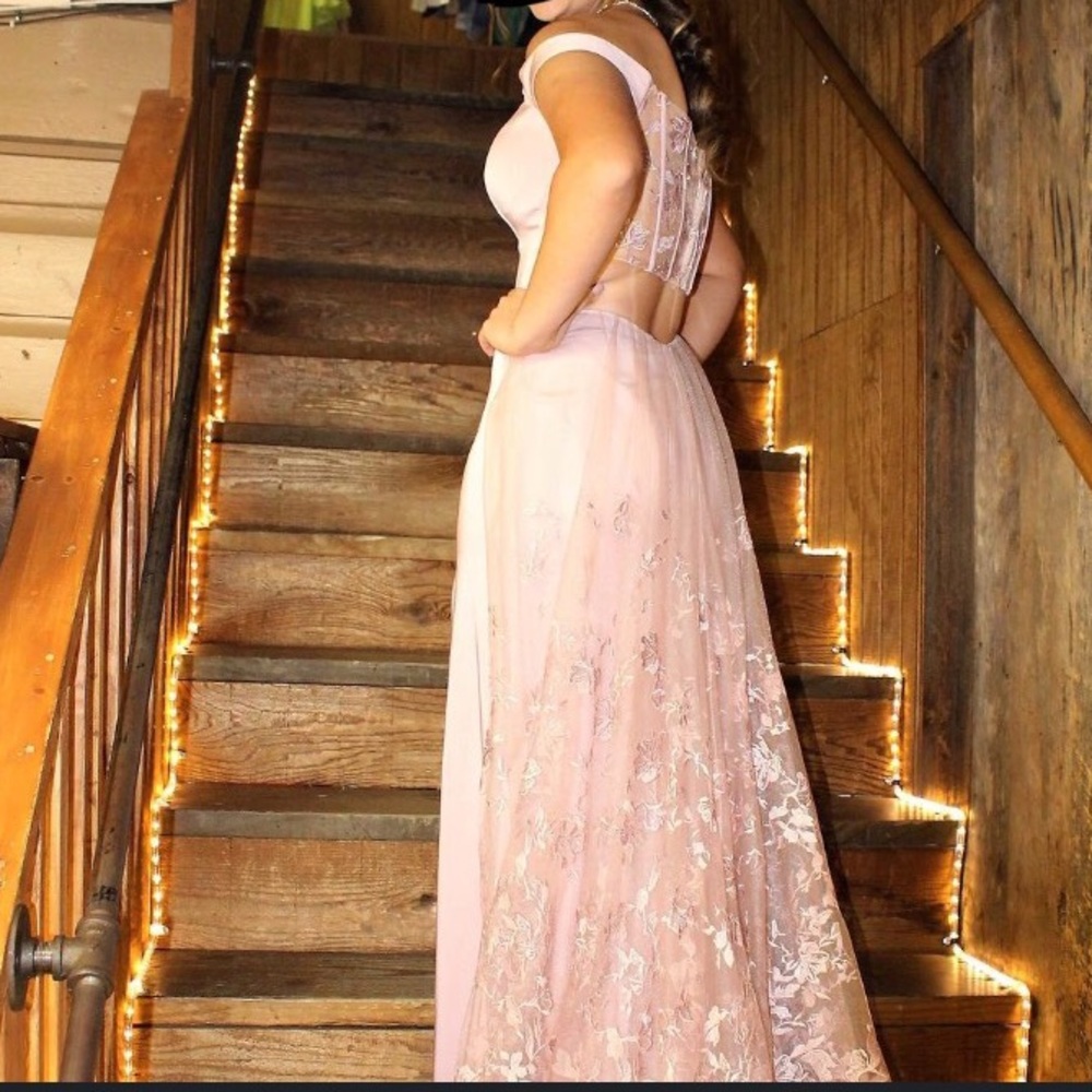 Light pink Ellie Wild formal dress with train